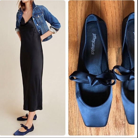 Anthropologie Shoes - Anthropologie Blue Bow Square Toed Flats